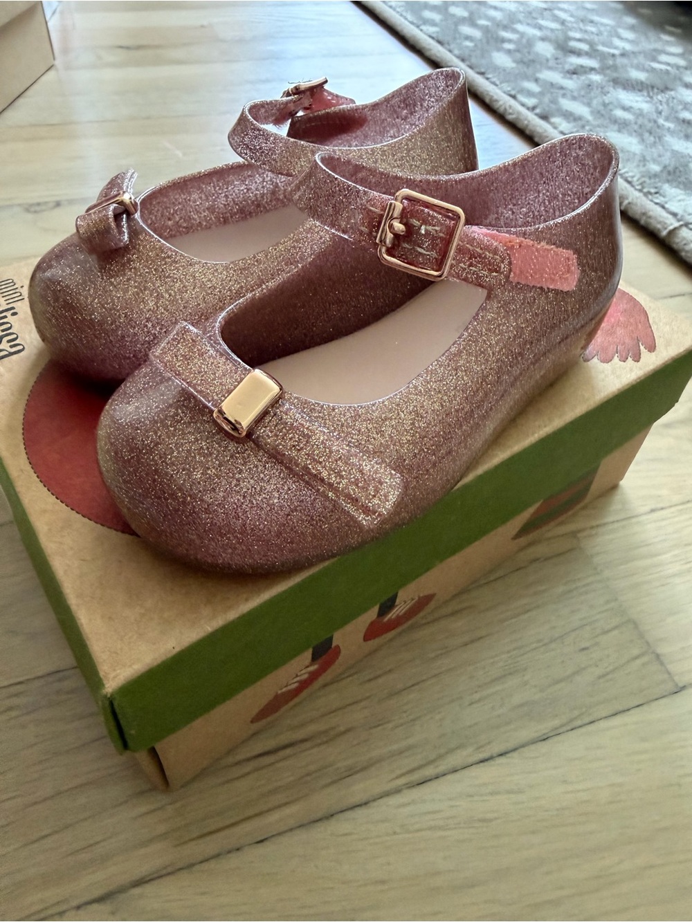 Mini Melissa NIB size 7 pink rose gold glitter
